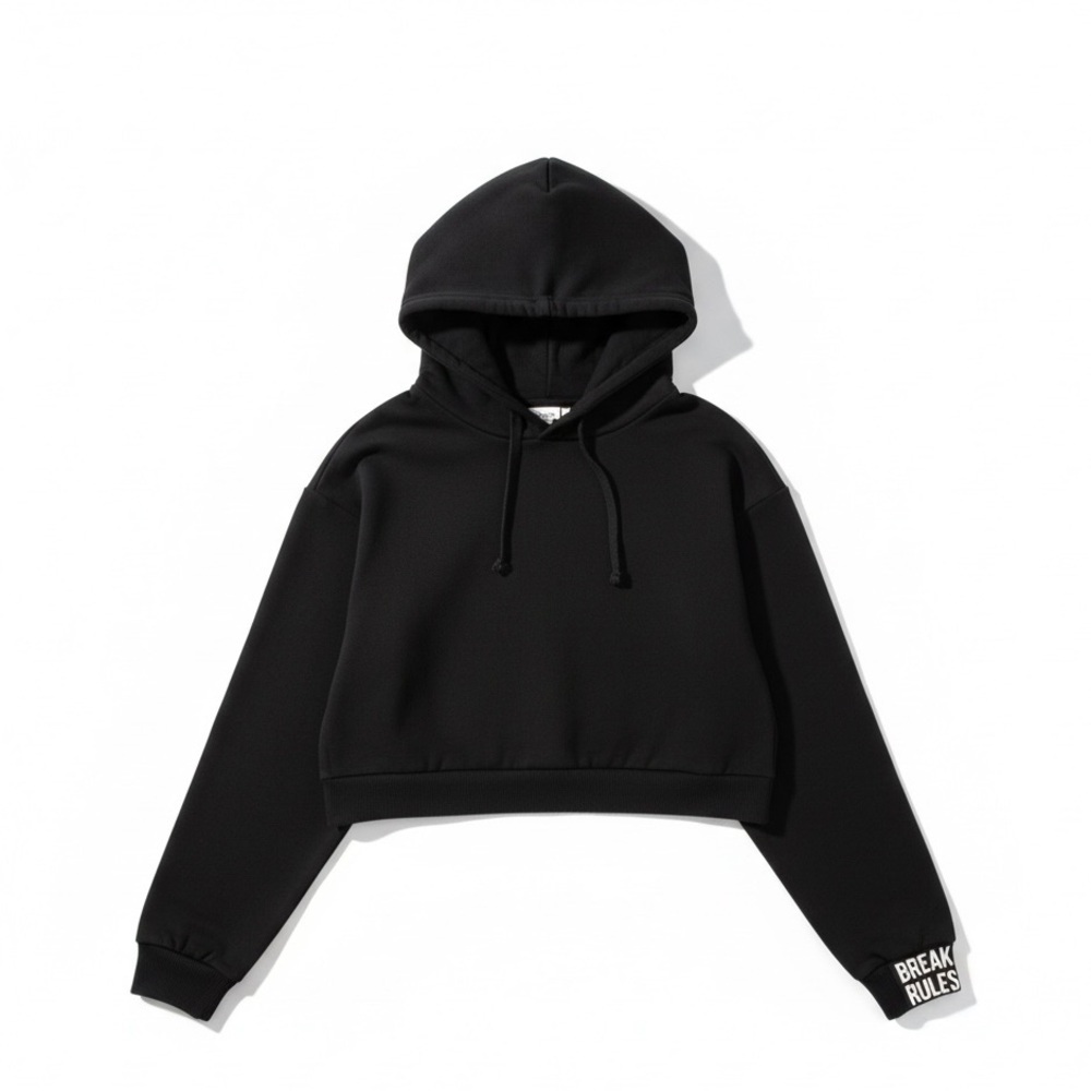 Break rules Tally Weijl Black Cropped Hoodie slogan size S
